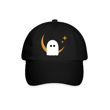 Moon Ghost Badge – Minimal Line‑Art T‑Shirt | Weiß - Baseballkappe - Schwarz/Schwarz - Vorne