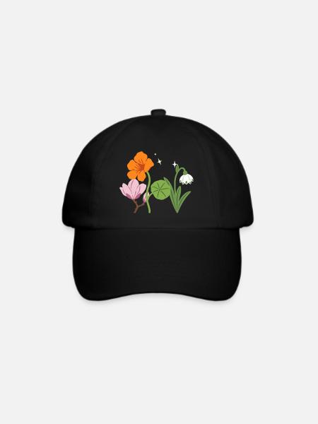 Blumen floral Blumenmotiv Zeichnung Garten - Baseballkappe - Schwarz/Schwarz