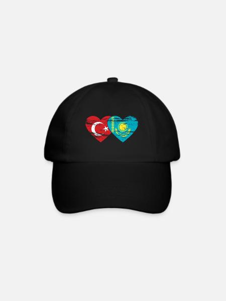 Türkei Kasachstan Flagge Herz used - Baseballkappe - Schwarz/Schwarz
