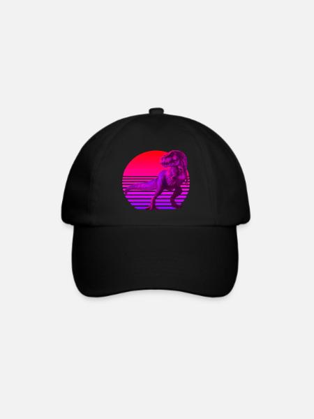 Retrowave Sonnenuntergang mit TRex - Baseballkappe - Schwarz/Schwarz