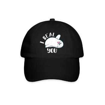 Süßes „Ich versiegle dich“ Harfen-Siegel-T-Shirt - Baseballkappe - Schwarz/Schwarz - Vorne