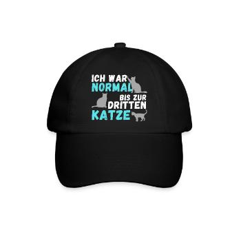 Ich war normal bis zur dritten Katze | Geschenk - Baseballkappe - Schwarz/Schwarz - Vorne