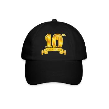 10. 10. Jahrestag große Zahl und Band Gold - Baseballkappe - Schwarz/Schwarz - Vorne