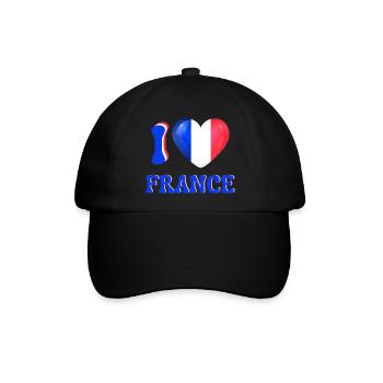 Ich liebe Frankreich Blau Weiß Rot Flagge Herz - Baseballkappe - Schwarz/Schwarz - Vorne
