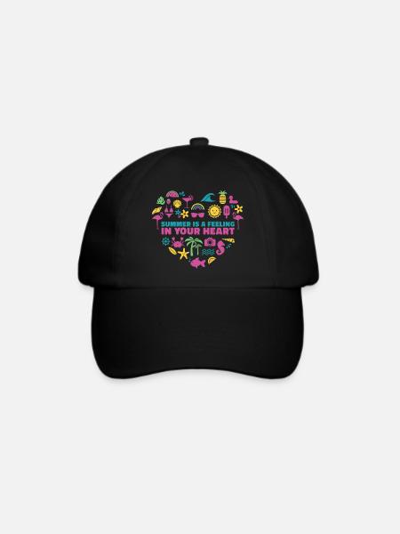 Sommer im Herzen - Buntes Herz mit Sommermotiven - Baseballkappe - Schwarz/Schwarz