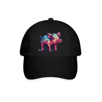 Retro Schwein in cooler 8 Bit Grafik - Baseballkappe - Schwarz/Schwarz - Vorne