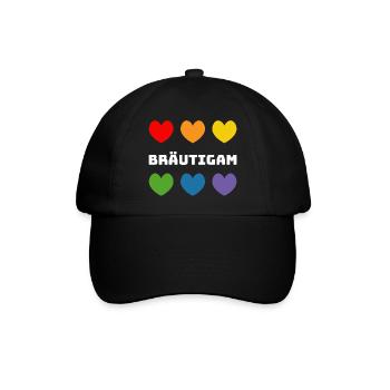Regenbogenherzchen Braeutigam weiss - Baseballkappe - Schwarz/Schwarz - Vorne