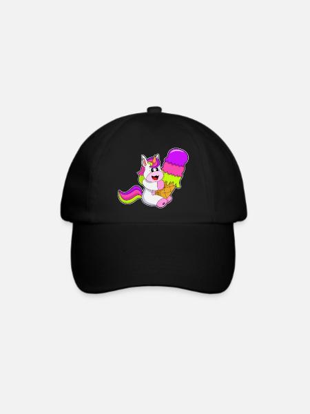 Einhorn Waffeleis - Baseballkappe - Schwarz/Schwarz
