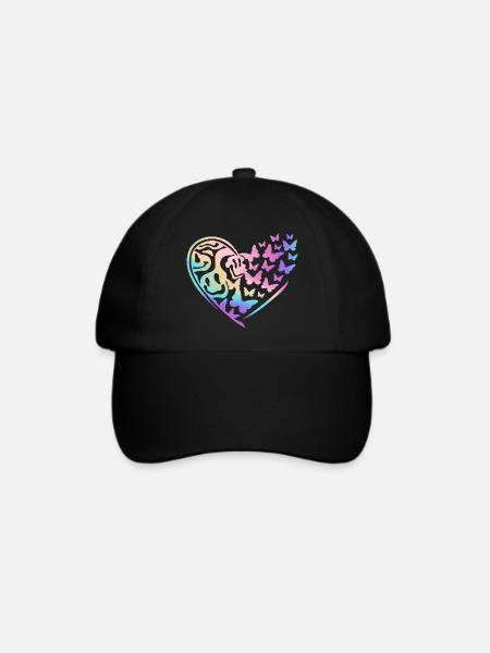 Herzlächeln und Schmetterlinge im Regenbogen - Baseballkappe - Schwarz/Schwarz