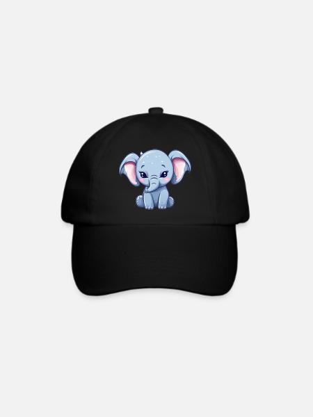 Kawaii Elefant - Baseballkappe - Schwarz/Schwarz