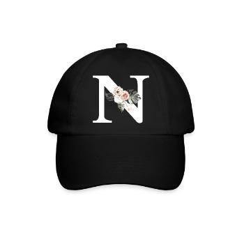 Tropischer Blumenbuchstabe N - Baseballkappe - Schwarz/Schwarz - Vorne