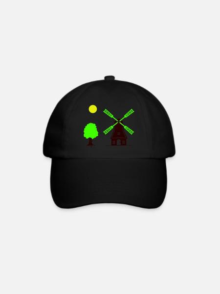 windmühle baum - Baseballkappe - Schwarz/Schwarz