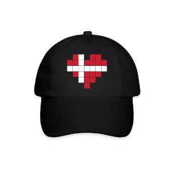 Pixel Herz Dänemark Flagge - Baseballkappe - Schwarz/Schwarz - Vorne