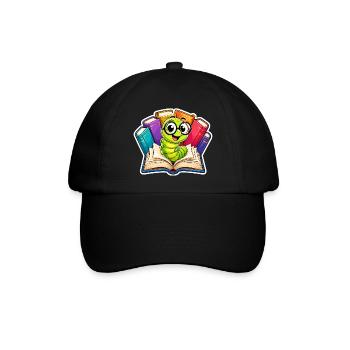 Fröhlicher Bücherwurm - Baseballkappe - Schwarz/Schwarz - Vorne