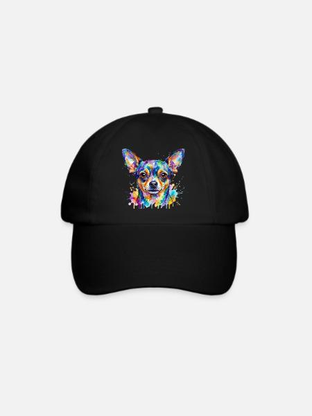 Farbexplosion Chihuahua Kopf - Baseballkappe - Schwarz/Schwarz