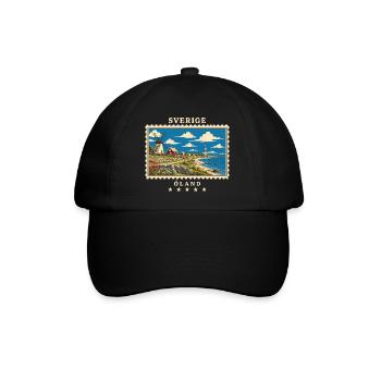 Schweden Öland Vintage Reisemarke - Baseballkappe - Schwarz/Schwarz - Vorne