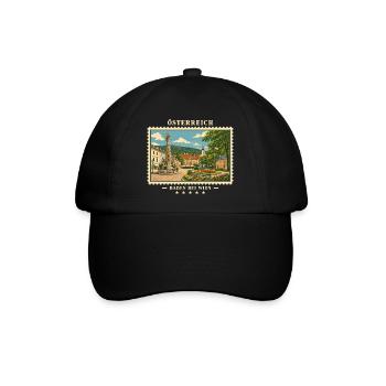Österreich Baden bei Wien Vintage Reisemarke - Baseballkappe - Schwarz/Schwarz - Vorne