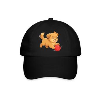 Fröhlicher Hund mit Ball Cartoon - Baseballkappe - Schwarz/Schwarz - Vorne