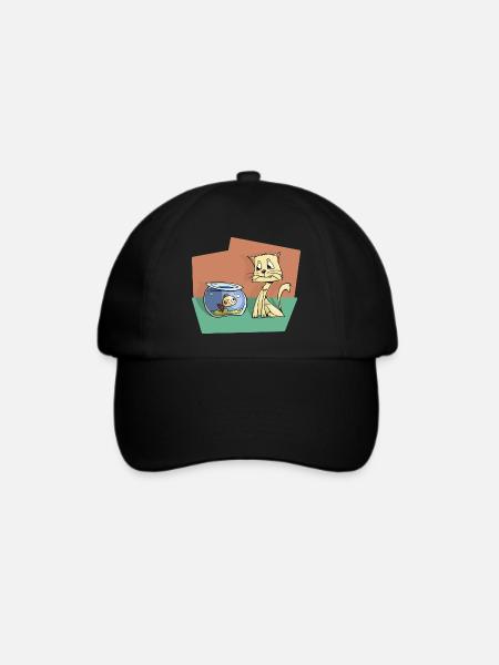 Katze mit Fisch - Baseballkappe - Schwarz/Schwarz