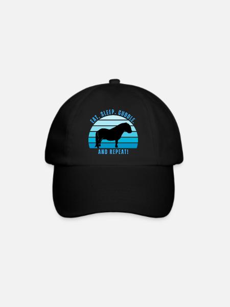 Shetlandpony-Glück - Sonnenuntergang im Retro-Stil - Baseballkappe - Schwarz/Schwarz