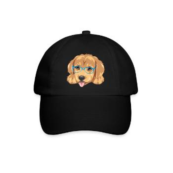 Lustiger Golden Retriever Welpe mit blauer Brille - Baseballkappe - Schwarz/Schwarz - Vorne