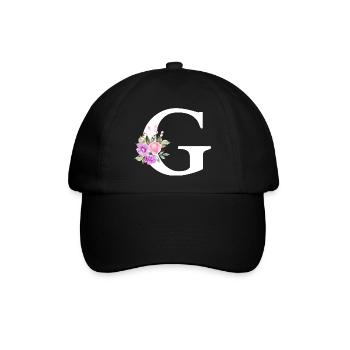 Lila Blumenbuchstabe g - Baseballkappe - Schwarz/Schwarz - Vorne