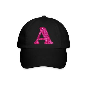 Buchstabe A Rosa Glitzer - Baseballkappe - Schwarz/Schwarz - Vorne