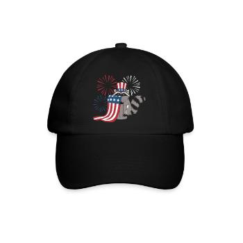 Patriotisches Waschbär-Feuerwerk - Baseballkappe - Schwarz/Schwarz - Vorne