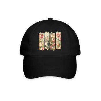 Frühlingszauber mit Kätzchen und Tulpen - Baseballkappe - Schwarz/Schwarz - Vorne