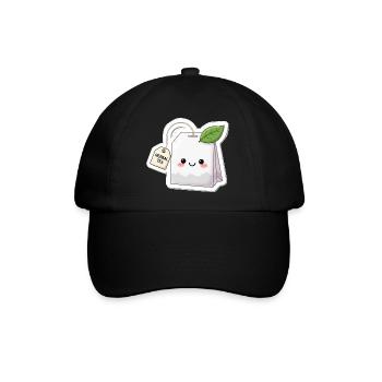 Kawaii Kräutertee Beutel Illustration - Baseballkappe - Schwarz/Schwarz - Vorne