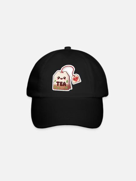 Kawaii Teebeutel Herzdesign - Baseballkappe - Schwarz/Schwarz