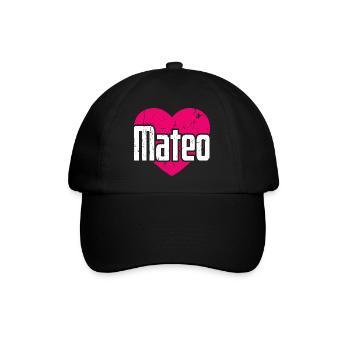 I Love Mateo Pinkes Herz Ich liebe Mateo - Baseballkappe - Schwarz/Schwarz - Vorne