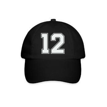 Zahl Zwölf  - Baseballkappe - Schwarz/Schwarz - Vorne