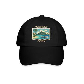 Polynesien Bora Bora Vintage Reisemarke - Baseballkappe - Schwarz/Schwarz - Vorne