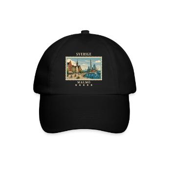 Schweden Malmö Vintage Reisemarke - Baseballkappe - Schwarz/Schwarz - Vorne