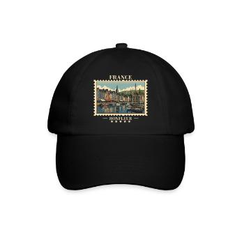 Frankreich Honfleur Vintage Reisemarke - Baseballkappe - Schwarz/Schwarz - Vorne