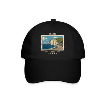 Frankreich Étretat Vintage Reisemarke - Baseballkappe - Schwarz/Schwarz - Vorne