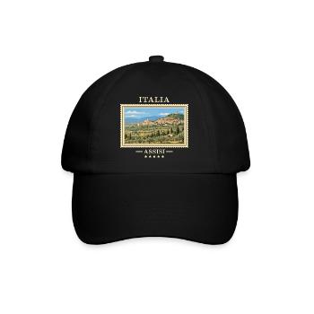 Italien Assisi Vintage Reisemarke - Baseballkappe - Schwarz/Schwarz - Vorne