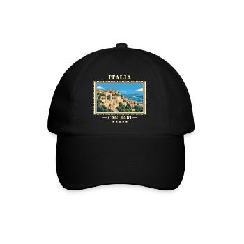 Italien Cagliari Vintage Reisemarke - Baseballkappe - Schwarz/Schwarz - Vorne