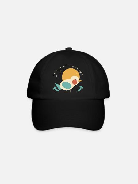 Vogel vor Retro-Sonne - Baseballkappe - Schwarz/Schwarz