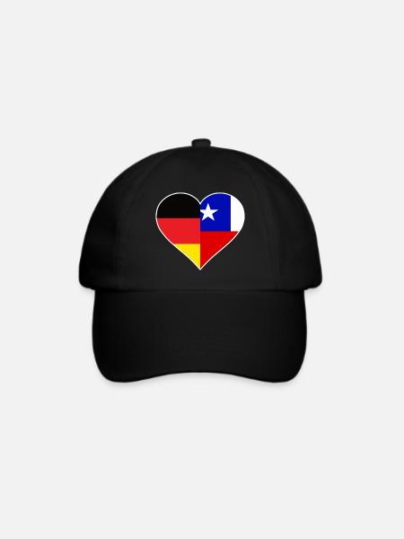 Deutsch-Chilenisches Flaggenherz - Baseballkappe - Schwarz/Schwarz