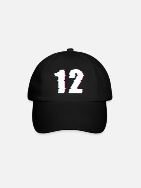 12 Zwölf Twelve Zahl Effekt Verzerrt Nummer - Baseballkappe - Schwarz/Schwarz