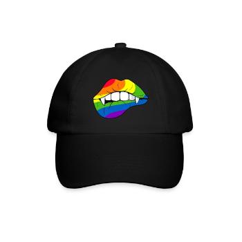 Regenbogen Flagge Vampir Mund Lippen Pride - Baseballkappe - Schwarz/Schwarz - Vorne