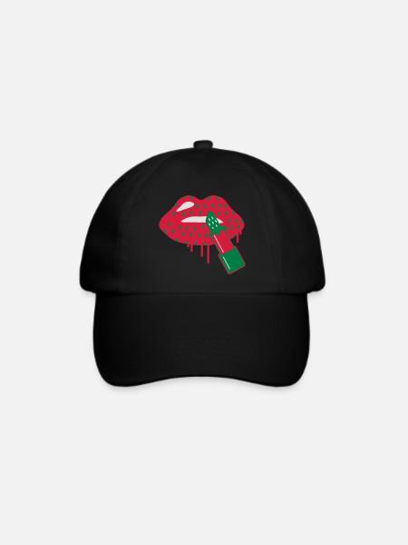 Lippenstift Erdbeere - Baseballkappe - Schwarz/Schwarz
