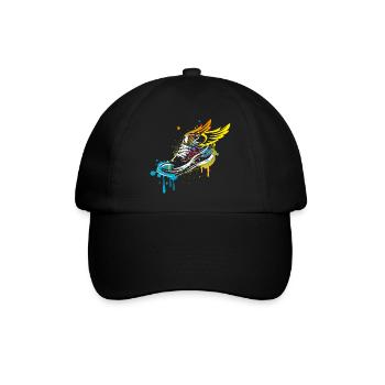 Sneaker Zeichnung mit Flügel - Baseballkappe - Schwarz/Schwarz - Vorne