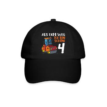 4. Geburtstag Straßenwalze Geburtstag 4 Jahre - Baseballkappe - Schwarz/Schwarz - Vorne