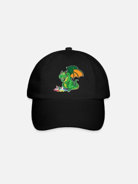 Lustiger Drache - Drache frisst Einhorn - Baseballkappe - Schwarz/Schwarz