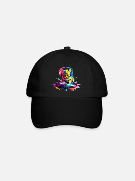 Kätzchen DJ - Regenbogen - Baseballkappe - Schwarz/Schwarz