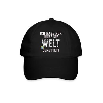 Ich hab nur kurz die Welt gerettet lustiger Spruch - Baseballkappe - Schwarz/Schwarz - Vorne