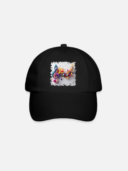Farbenfrohe Musiknoten Kunstmotiv - Baseballkappe - Schwarz/Schwarz